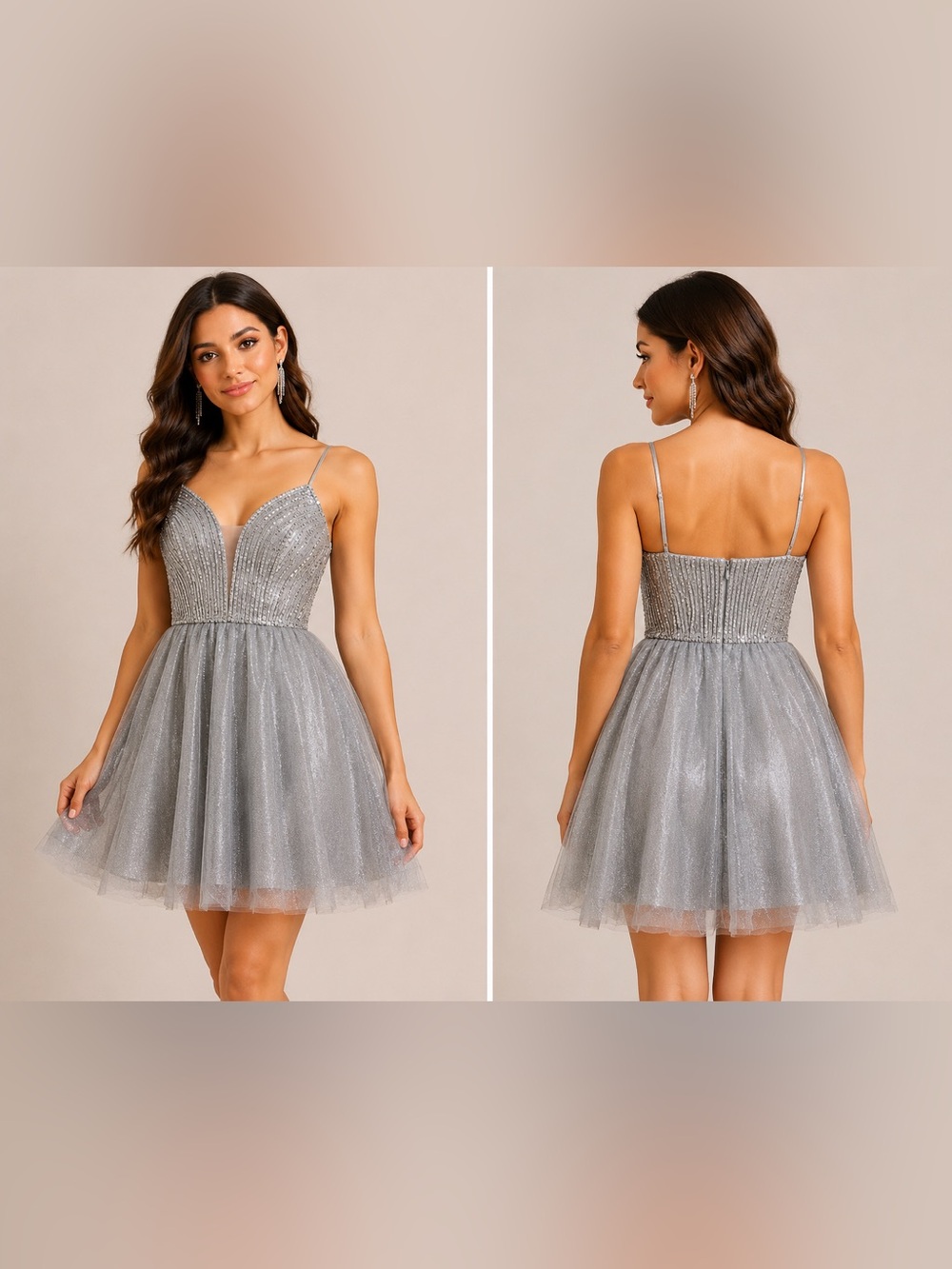 Cinderella Divine Silver Sequin Tulle Homecoming Dress Small